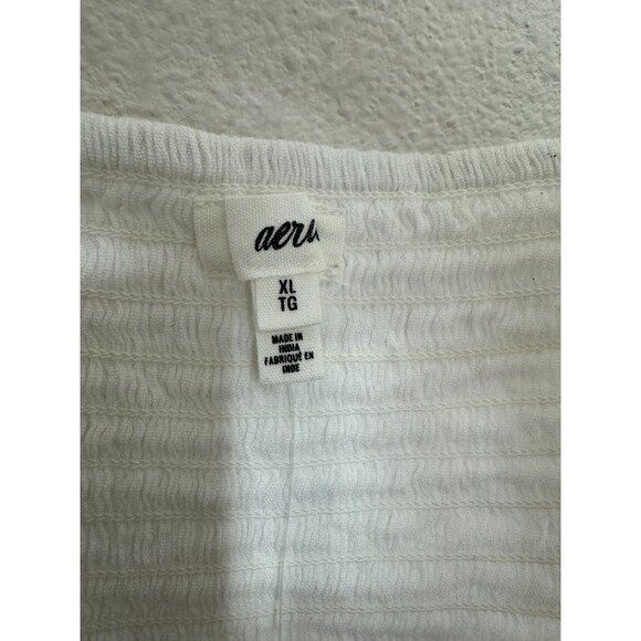 Aerie XL Tie Front Cropped Tank Top White Smocked Sleeveless V-Neck NWT - Picture 6 of 11